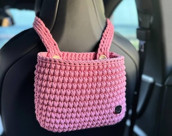 Pink car accessories for women, headrest storage bag, cute car decor, hanging car basket, gift for women, new car gift, car lover gift