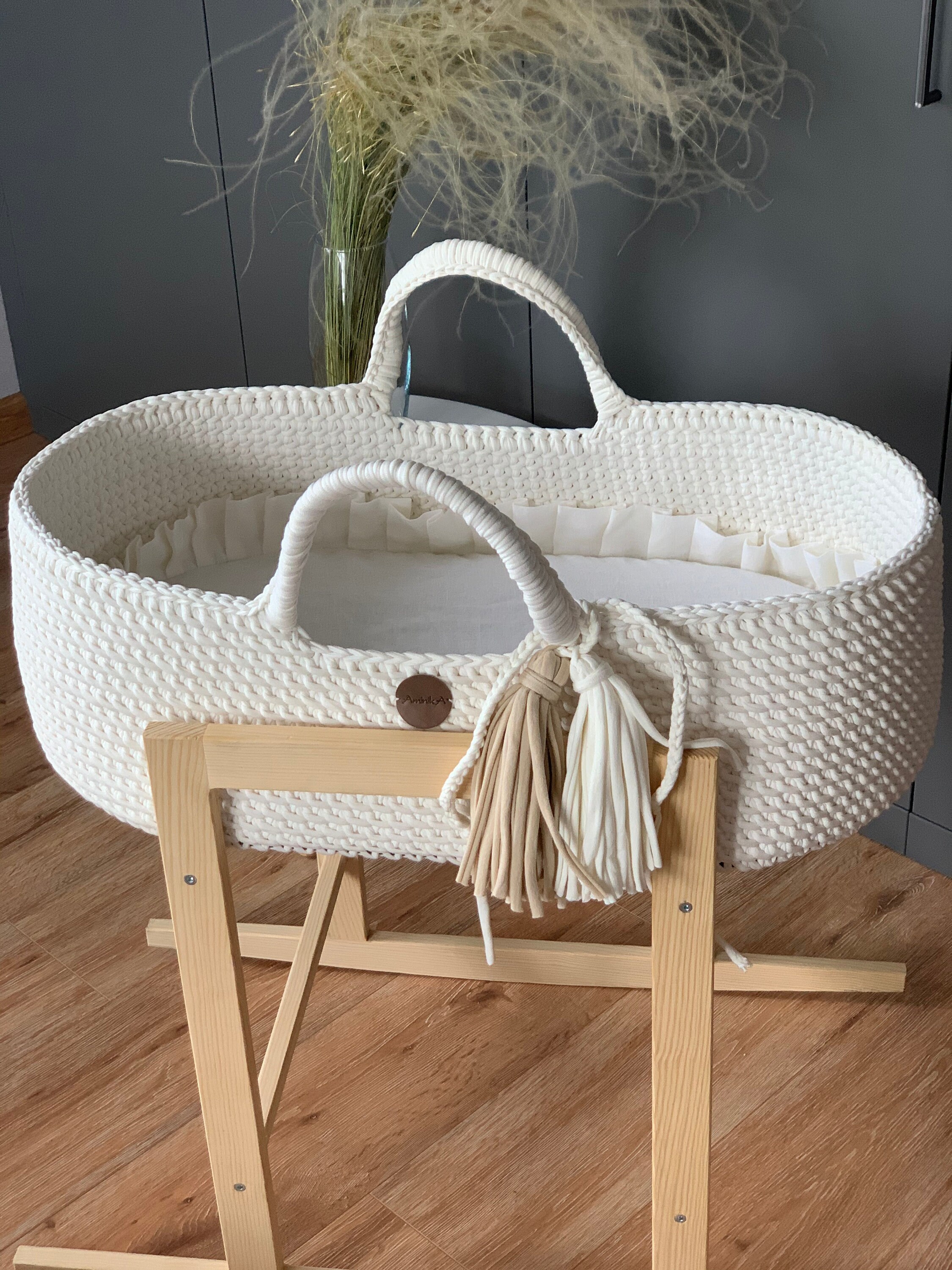 Elfenbein Babybaby mit zwei HäkelgriffenMoses KorbPragnency | Etsy