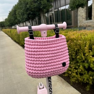 Handlebar bag for bike, tricycle accessories, crochet basket, gift for kids, scooter bag, handmade organizer, bike bag