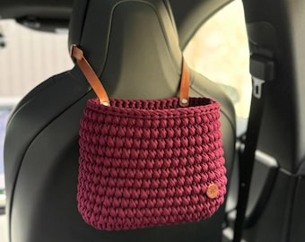 Borsa da viaggio per auto, cestino per auto da donna, organizzatore per auto all'uncinetto, accessori per auto, bidone della spazzatura per auto, regalo di San Valentino, deposito per auto, regalo per gli amanti dell'auto