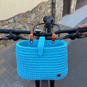 Bike crochet bag, bicycle accessories, handmade bike organizer, woven bike basket, sister gift, handlebar bag, storage basket