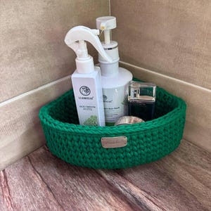 Bathroom triangle basket, corner shelf basket, crochet kitchen organizer, triangle cosmetics basket, woven hallway basket, mothers day gift