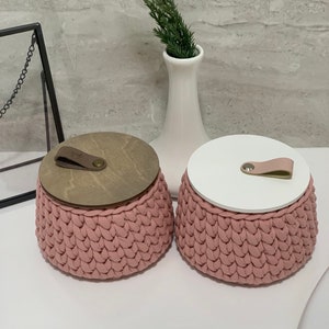 Cestino all&#39;uncinetto, porta batuffoli di cotone, cestino rotondo, organizer porta trucchi, cestino all&#39;uncinetto con coperchio, cestini per la camera da letto
