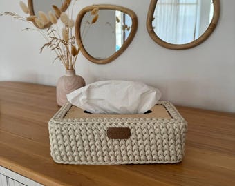 Crochet tissue box, kitchen napkin holder, knitted napkin case, housewarming gift, kleenex basket, gift for mom, bathroom accessory
