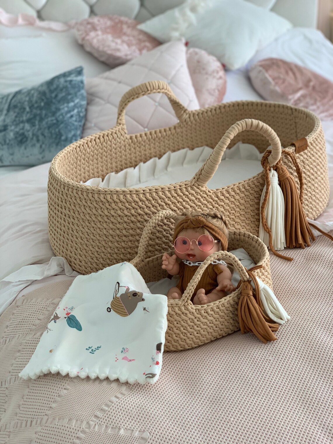 Handmade Moses basket Moses basket Beige crochet Etsy