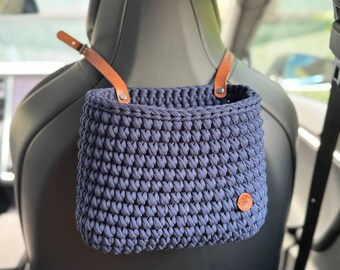 Hoofdsteun automand, autoaccessoires voor vrouwen, gehaakte vuilniszak, opbergtas, auto-interieurdecoratie, cadeau voor haar, autocaddy, kerstcadeau