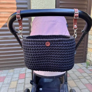 Woven stroller organizer, baby carriage bag, diaper bag, pram caddy, gift for new mom, stroller accessories, storage basket