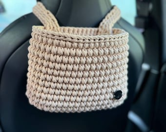 Crochet basket for car, car hanging accessories for women, car trash can, hanging storage bag, boho car decorations
