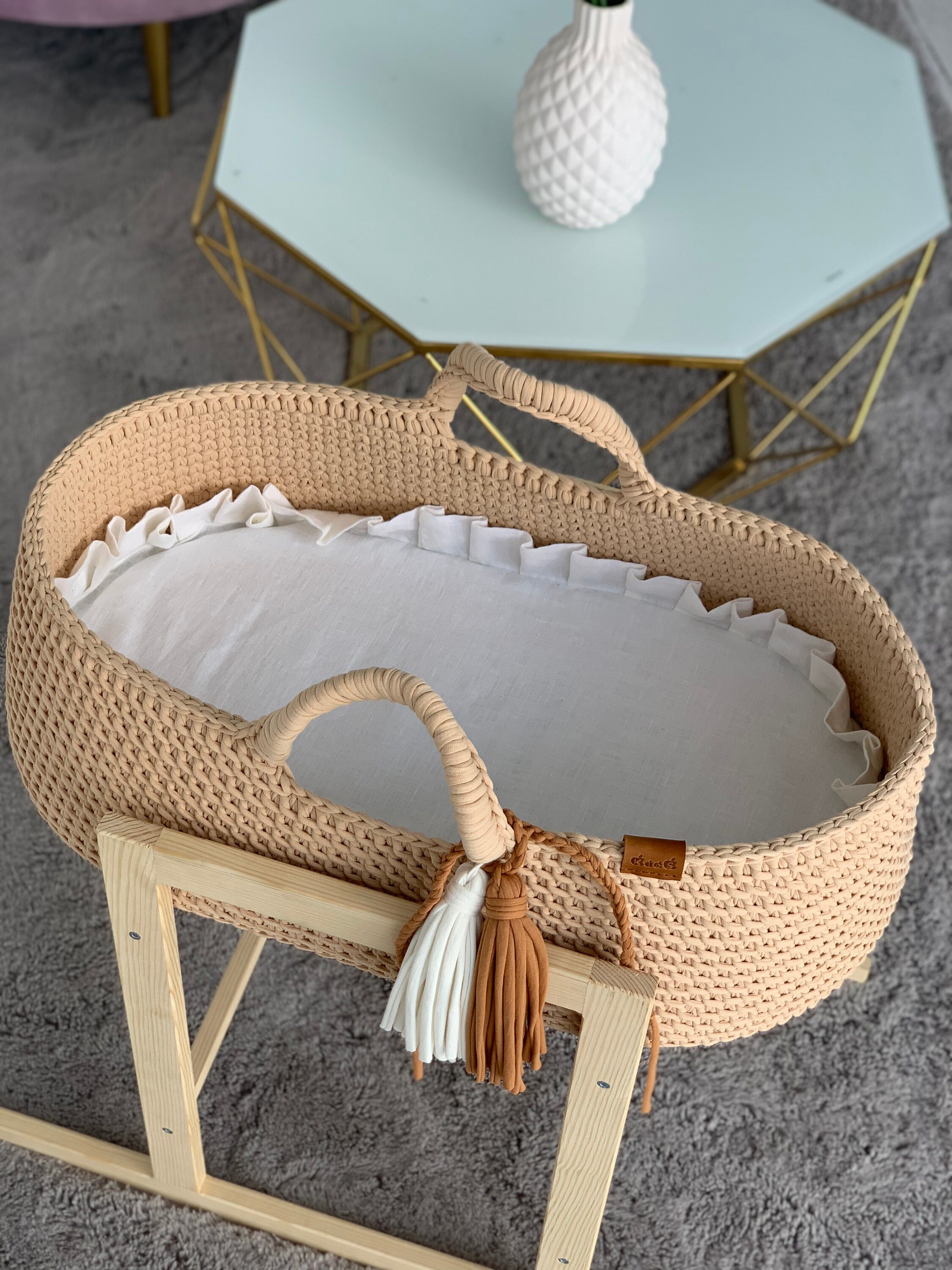 Cream Baby Moses basket Crochet moses Etsy