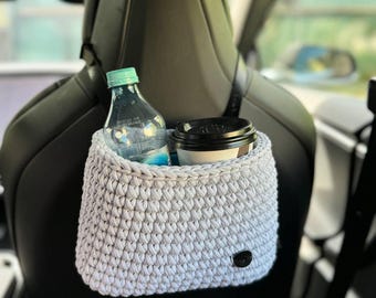 Car crochet basket, storage bag, cute car trash can, car decor aesthetic, girly car decor, car interior decor, travel essentials
