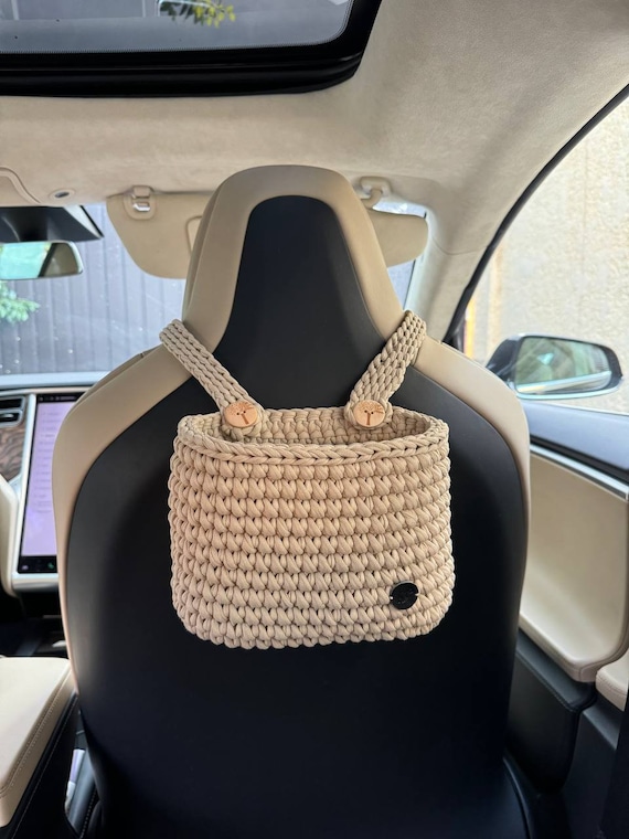 Boho car trash bag, crochet car basket, car accessories, gift for women, car lover gift, car garbage can, car organizer