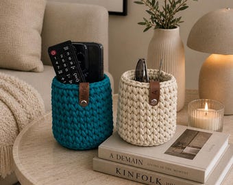 Soporte para gafas de ganchillo, cesta organizadora de escritorio, soporte para mando a distancia, decoración moderna para el hogar,