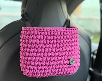 Autoaufbewahrung, Auto-Müllkorb, hängende Autodekoration für Frauen, Autozubehör, gehäkelte Autotasche, Geschenk für Autoliebhaber, süßer Auto-Organizer, Auto-Essential