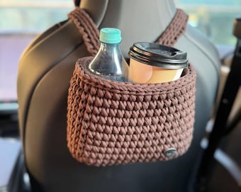 Car interior accessories, crochet car basket, car decor aesthetic, travel essentials, car caddy, auto organizer, car trash can, gift for her
