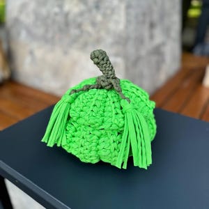 Pumpkin shaped crochet basket, jewelry organizer, basket with lid, knitted container, bathroom storage, small storage basket