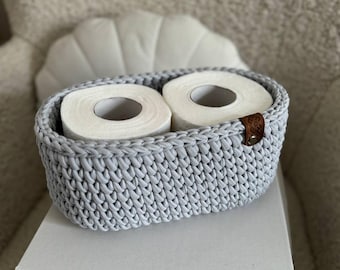 Crochet toilet paper organizer, wovel storage container, bathroom organizer, cosmetic basket, handmade toilet paper holder, gift for mom