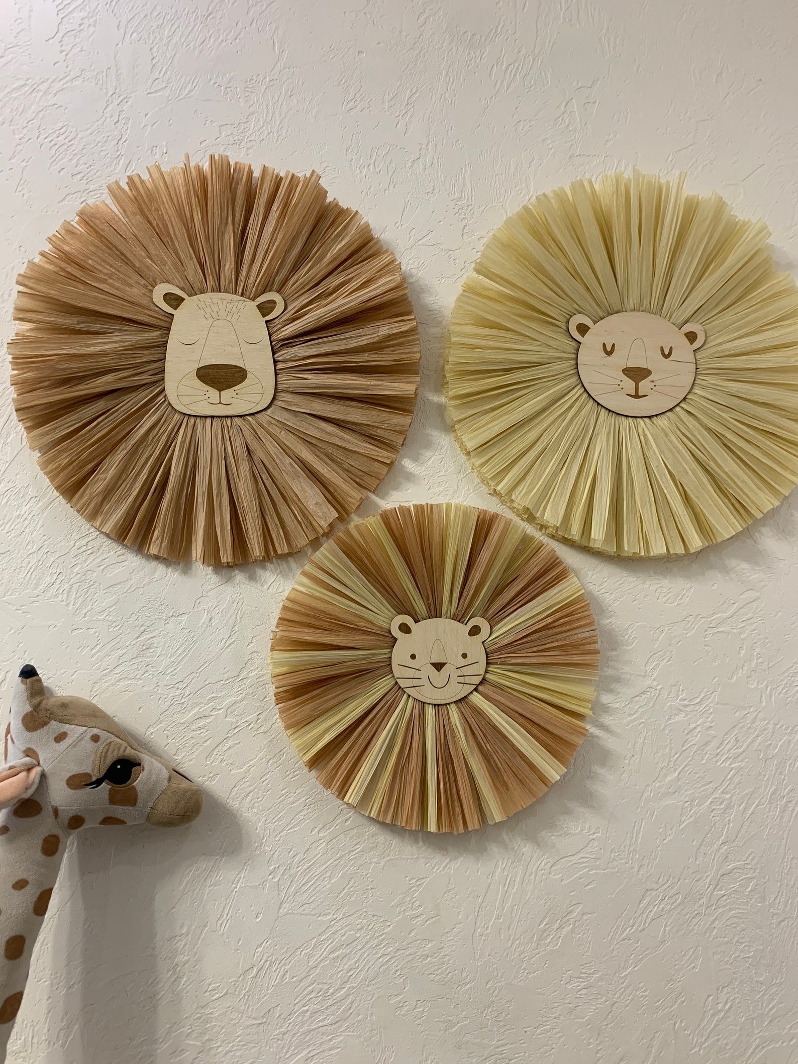 Set of 3 Lion Face Wall Decor, Boys Room Decor, Safari Nursery Decor ...