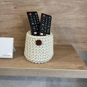TV remote holder stand, round crochet basket, eyeglass holder, small storage basket, bedside organizer, nightstand keeper, gift for mom