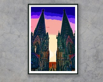 Cologne Cathedral, Poster, Sunset, Print