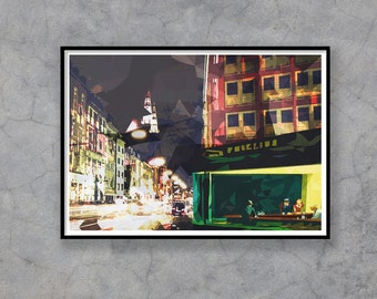 Zülpicher, Köln, Zülpicher Straße, Hopper, Low Poly Art, Cologne, Poster, Farben, Wandbild, Poster, Heimat, Rhein, Dom, Karneval, Winter