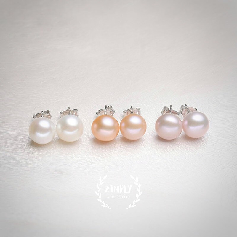 Natural Freshwater Pearl Stud Earrings | 5mm 7mm Pearl Studs | Sterli…