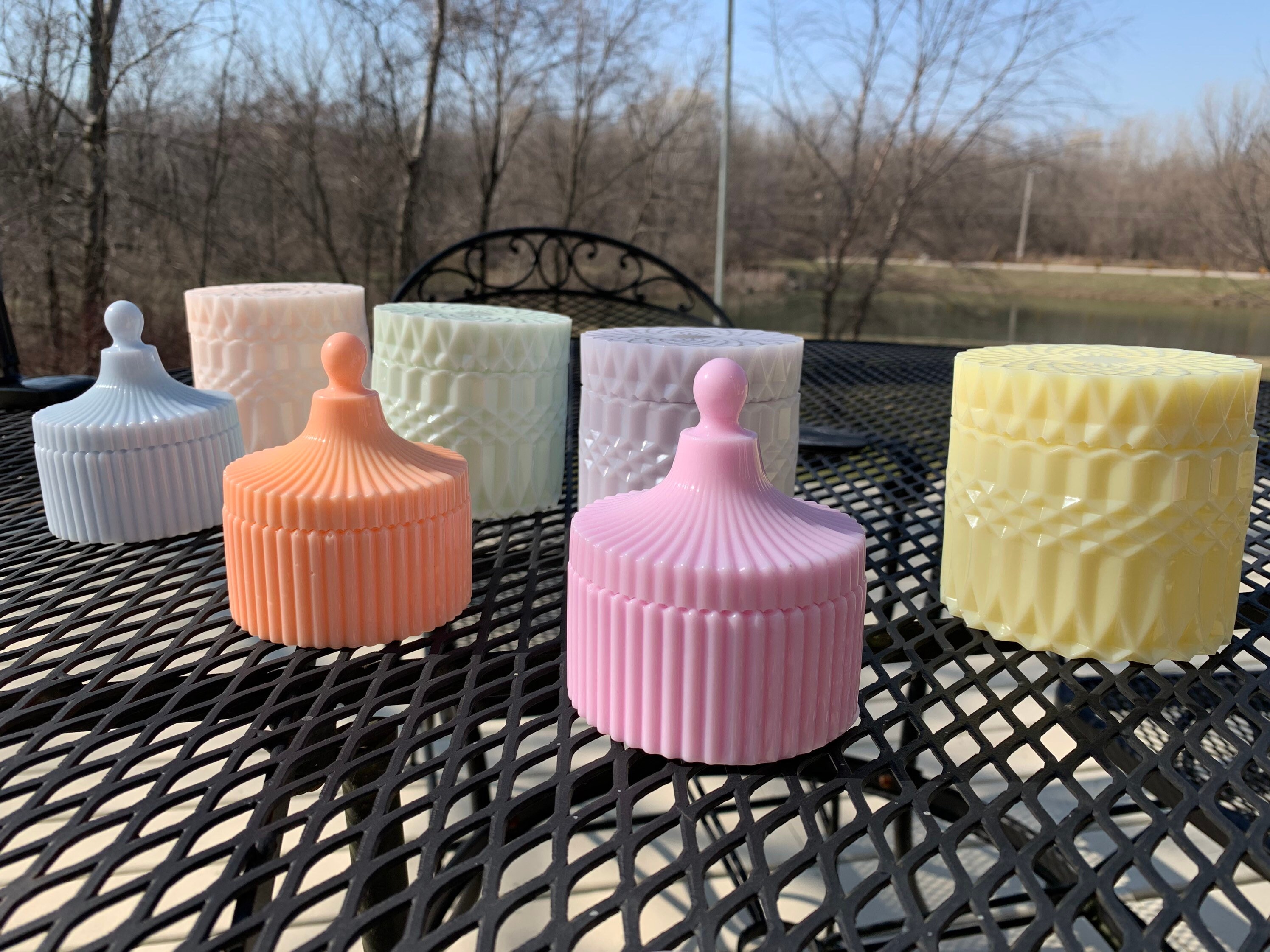 Pastel vintage “glass” resin trinket jars, vintage trinket dish, resi…