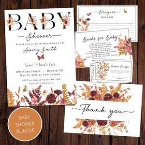 Herfst vlinder en bloem baby shower BUNDEL. Bewerkbaar in CORJL. Afdrukken of elektronisch verzenden. Uitnodigen, bedanken en extra's!