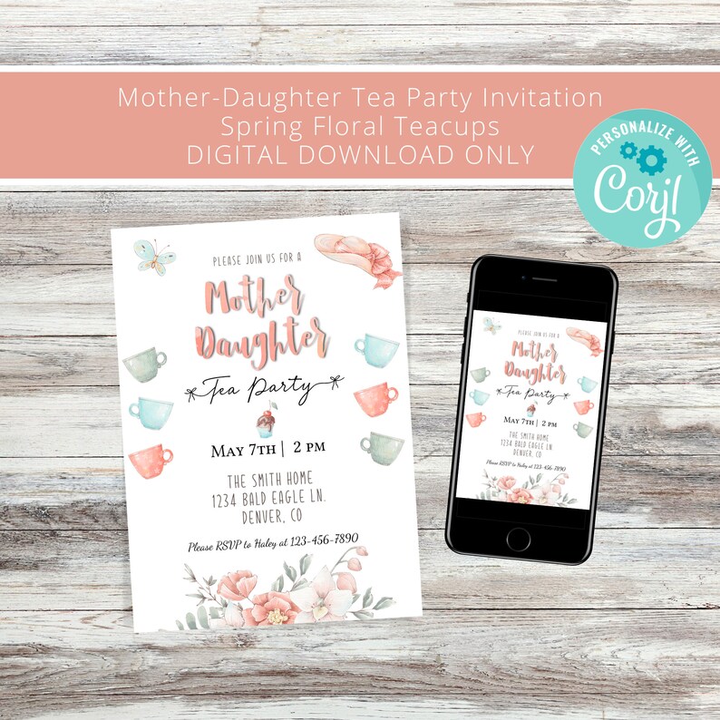 Mother Daughter Tea Party Invitation Template | Mother's Day | Pastel ...