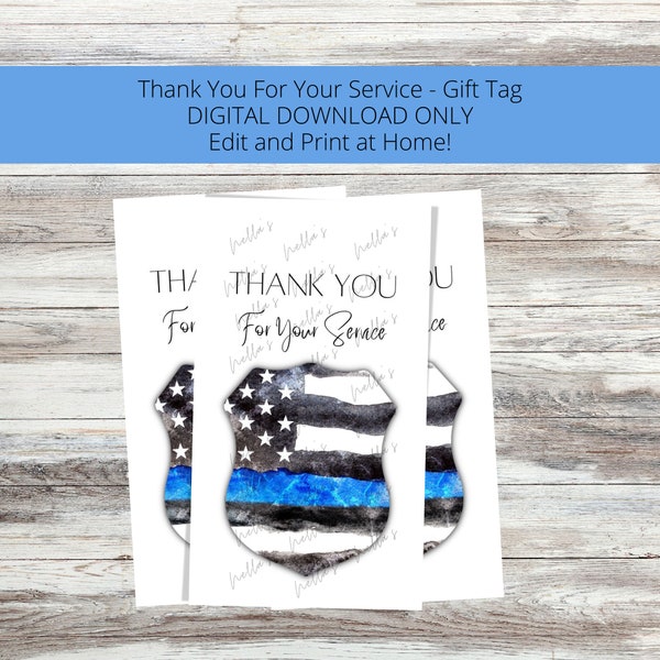 Police Thank You Gift Tags | Blue stripe flag | Badge shape | Thank you for your service | Send a gift to local law enforcement