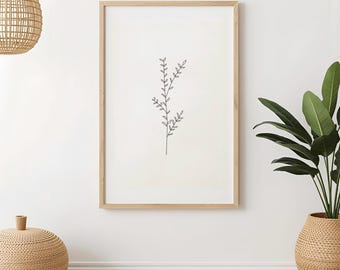 Botanical Sprig III | Grafika ścienna do druku | Minimalistyczny wzór liniowy | Neutralny nadruk botaniczny
