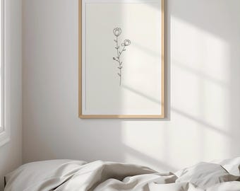 Łąka V | Botaniczna grafika ścienna do druku | Ręcznie rysowany wzór z cienkimi liniami