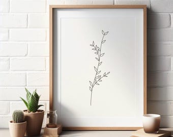 Botanical Sprig II | Grafika ścienna do druku | Minimalistyczny wzór liniowy | Neutralny nadruk botaniczny