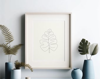 Nadruk z liśćmi monstery | Cienki nadruk botaniczny (pobranie cyfrowe)