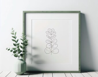 Botanical Sprig IV | Minimalistyczny wydruk z motywem eukaliptusa | Neutralna dekoracja ścienna z motywem botanicznym (pobranie cyfrowe)