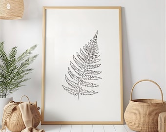 Liść paproci | Grafika ścienna do druku | Minimalistyczna grafika botaniczna | Neutralny, naturalny wystrój domu