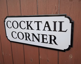 Letrero de esquina de cócteles: decoración de barra de metal de estilo victoriano vintage