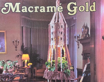 Makramee Muster Buch PDF Makramee Gold Vintage Digital Download Wandbehänge Weihnachtsmann Eule Blumentopf Aufhänger Rahmen Halskette Tasche Geldbörse Shirt 70er Jahre