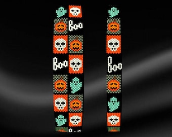 Peyote Halloween Bracelet Pattern, Peyote Stitch Bracelet Pattern, Even Count Peyote Bracelet Pattern Halloween Bead Pattern