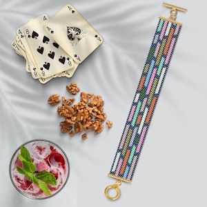 Fast Times Peyote Beaded Bracelet Pattern, Even Count Peyote Bracelet Pattern, Narrow Peyote, Colorful Peyote Bracelet Pattern