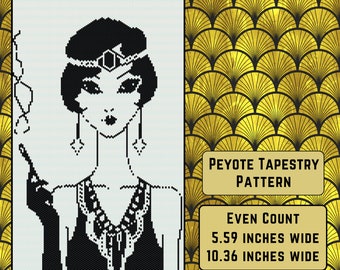 Art Deco Peyote Tapisseriemuster, Perlenteppichmuster, Peyote Wandteppich, Peyote Wandteppichmuster, Art Deco Peyotemuster