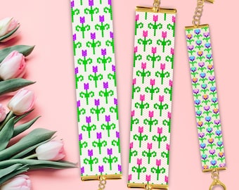 Flower Peyote Bracelet Pattern, Peyote Bracelet Pattern, Peyote Flower Pattern, Flower Peyote Pattern, Peyote Floral, Peyoted Beaded