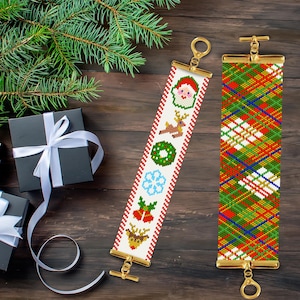 Peyote Christmas Bracelet Patterns, Christmas Beading Patterns, Peyote Stitch Bead Bracelet, Peyote Bracelet Pattern, Santa Peyote Pattern