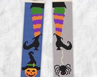 Peyote Halloween Bracelet Pattern, Peyote Stitch Bracelet Pattern, Even Count Peyote Bracelet Pattern Halloween Bead Pattern Witch Pattern