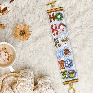 Ho Ho Ho Peyote Christmas Bracelet Pattern, Peyote Santa Bracelet, Christmas Beaded Bracelet Pattern, Even Count Peyote Bracelet Pattern