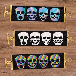 Skull Peyote Pattern, Peyote Skull Bracelet Pattern, Peyote Halloween Bracelet, Even Count Peyote, Peyote Halloween, Peyote Skull Pattern