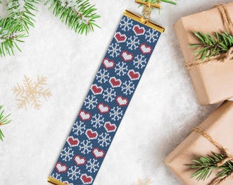 Snow Love Peyote Snowflake Bracelet Pattern, Peyote Winter Bracelet Pattern, Peyote Beaded Bracelet Pattern, Snowflake Bracelet Pattern