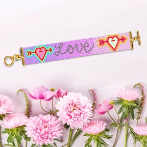 Love Peyote Bracelet Pattern, Peyote Beaded Love Pattern, Peyote Beaded Bracelet Pattern, Peyote Love Pattern, Even Count Peyote Bracelet