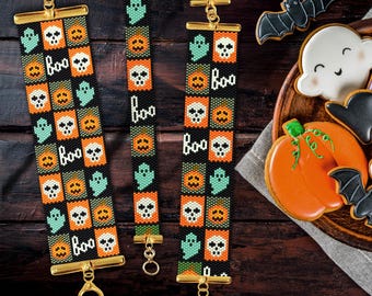 Happy Halloween Peyote Bracelet Pattern, Peyote Halloween Bracelet Pattern, Peyote Halloween Pattern, Matching Peyote Bracelet Patterns