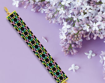 Miami - colorful peyote bracelet pattern, peyote bead pattern, colorful peyote pattern