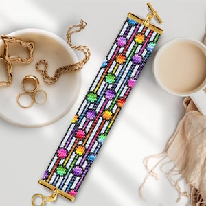 Willemstad Colored Peyote Beaded Bracelet Pattern, Peyote Bracelet Pattern, Peyote Circle Bracelet Pattern, Peyote Bubble Bracelet Pattern